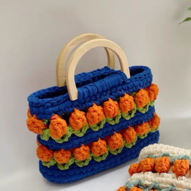 Cloth Line Crochet Knitting Tulips Handbags view 6