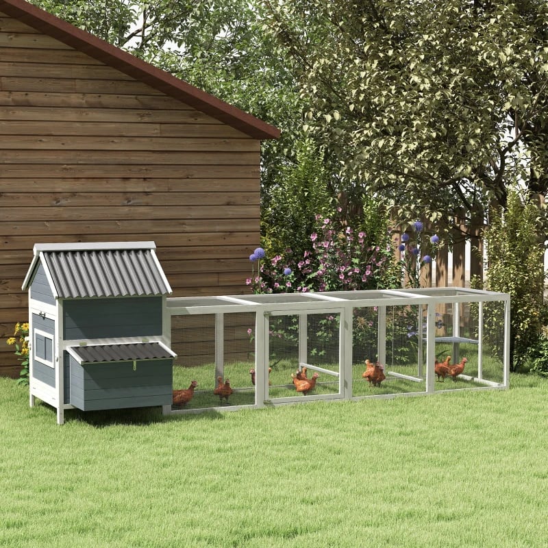 156Extra Large Wooden Chicken Coop With 2 Nesting Box, Run Cage, Waterproof Wave Roof, For 10-15 Chickens, Light GrayMultiple Packages view 3