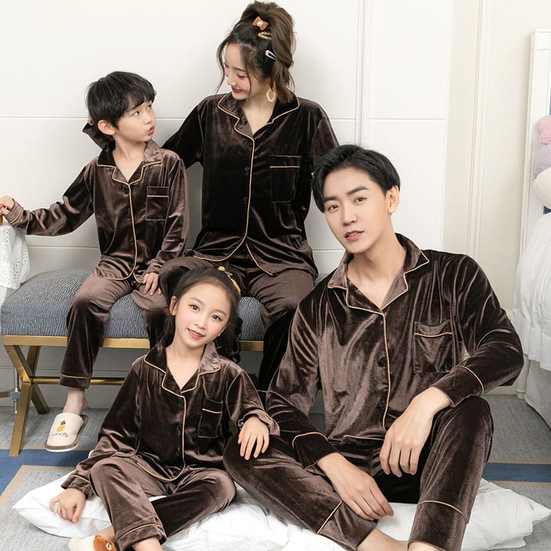 Gold Velvet Simple Solid Color Large Size Parent-child Pajamas view 6