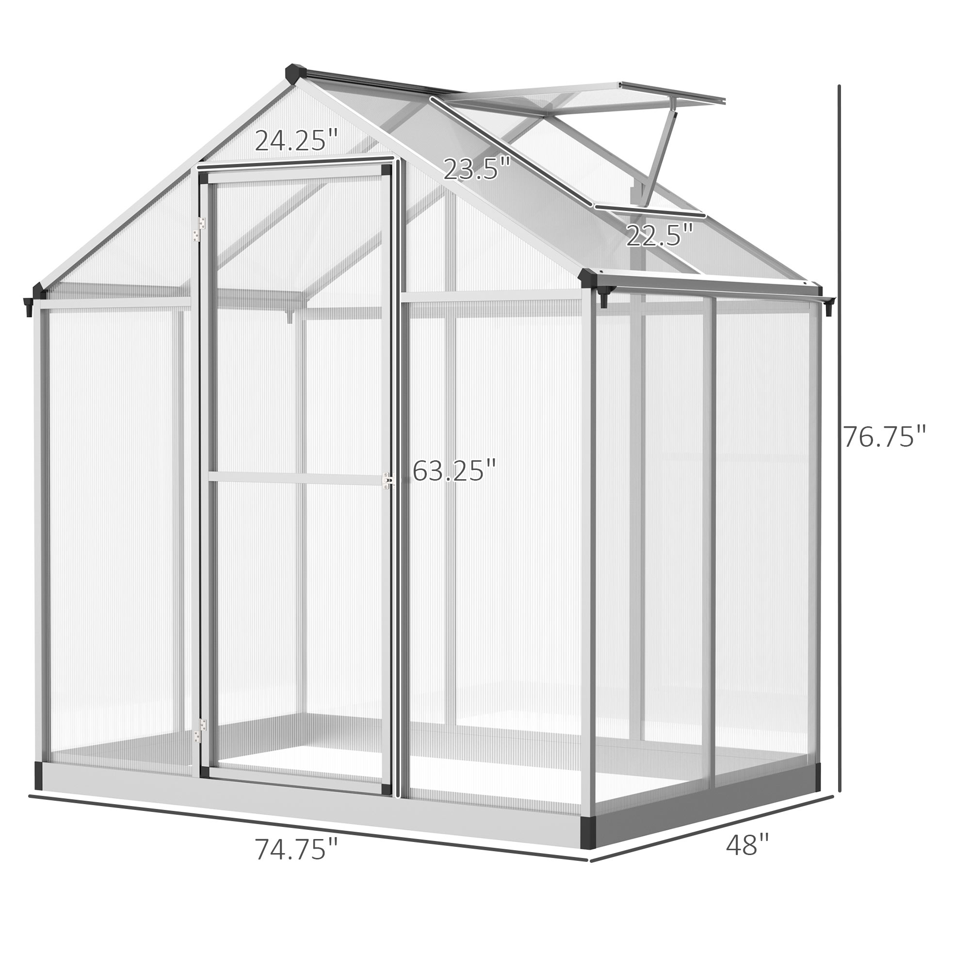 4 L X 6 W Walk-In Polycarbonate Greenhouse With Roof Vent, Outdoor Greenhouse For Winter, Clear view 1