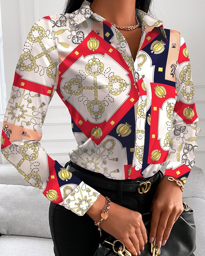 Autumn Shirt Long-sleeved Printed Lapel Shirt view 4