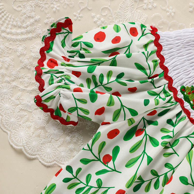 Toddler Infant Baby Girls Christmas Dress Short Sleeve Christmas Tree Embroidered Plaid Casual Party Dresses view 11