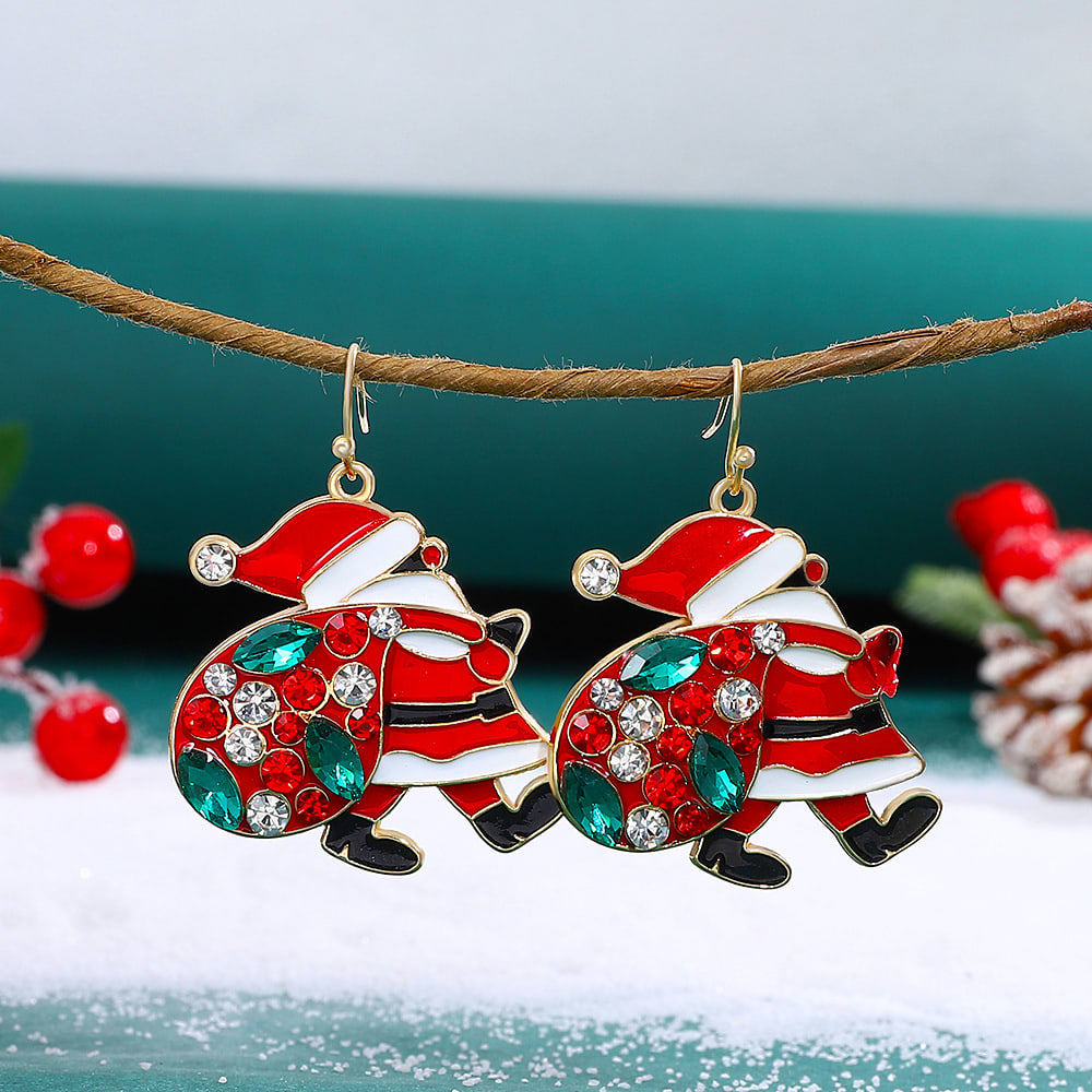 Personalized Cute Santa Claus Earrings With Colorful Rhinestones Ins Fashion Christmas Earrings For Women Jewelry view 5