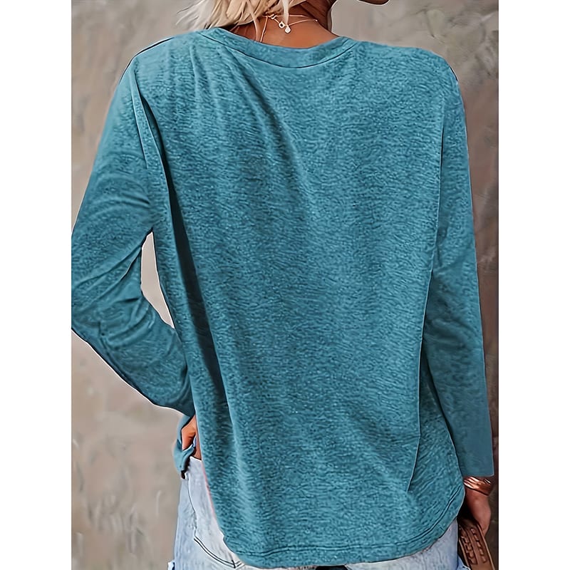 Women's Heart & Dog Paw Print T-shirt, Cute Crew Neck Long Sleeve Top For Spring & Fall view 9