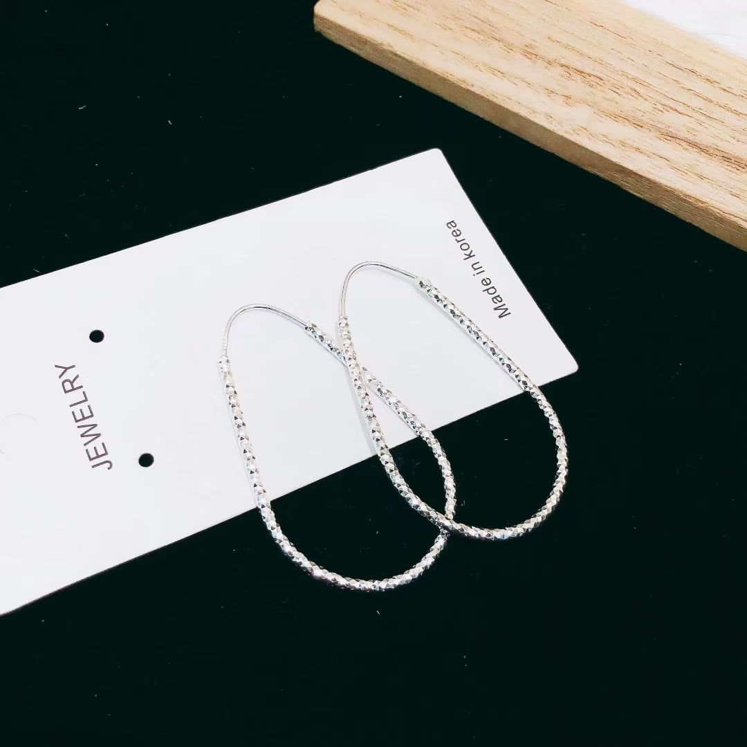1 Pair 999 Sterling Silver Geometric Hoop Earrings, Minimalist Style, Perfect For Daily Wear And Valentine's Gift view 2