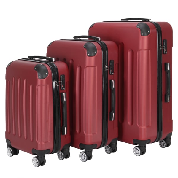 3-in-1 Swivel Wheel With Handle, 4 Corner Protectors, Trolley Box, 20in 24in 28in, ABS Aluminum Alloy Trolley, Classic Color - Burgundy view 4