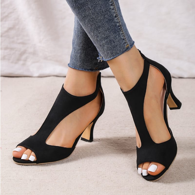 Women's High Heeled Fish Mouth Sandals with Zipper Closure - Summer Dressy Open Toe Footwear view 13