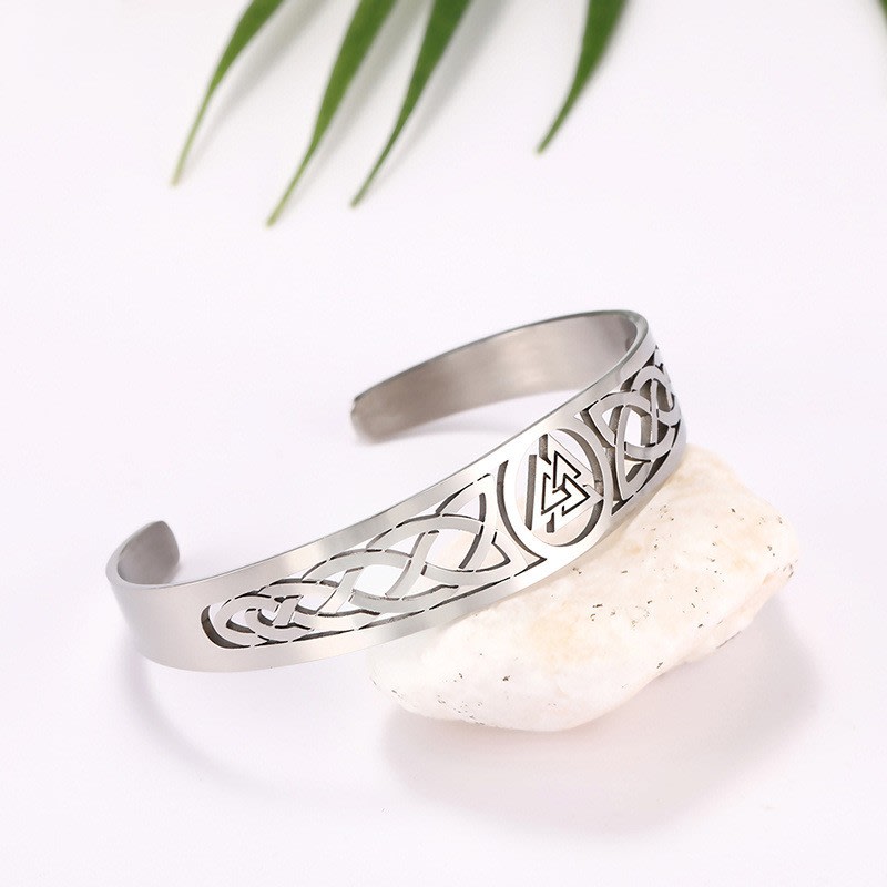 Asgard Crafted Handcrafted Stainless Steel Valknut Symbol And Celtic Design Bracelet view 2