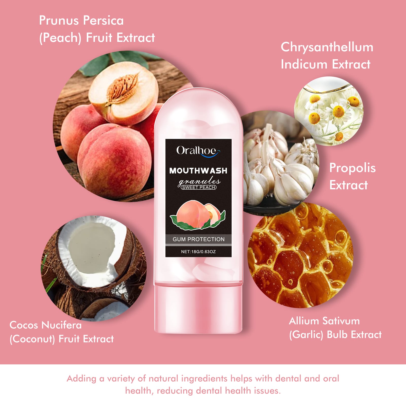 Oralhoe Peach Flavor Teeth Cleaning Mouthwash Pellets Breath Long Lasting Fragrance Clean Gums Portable Mouthwash Pellets view 2