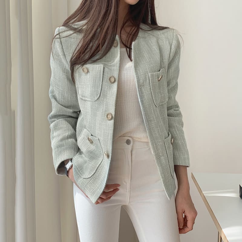 Vitality Girl French Light Mature Temperament Trendy Tweed Top Straight Long Sleeve Short Jacket view 7