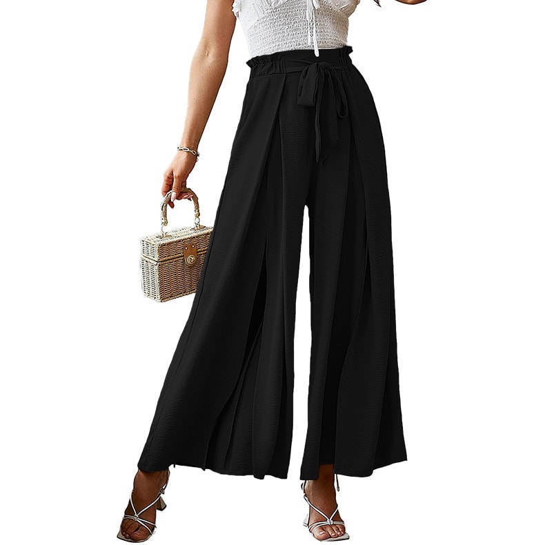 European And American Bow Loose High Waist Pleated Wide Leg Pants view 5