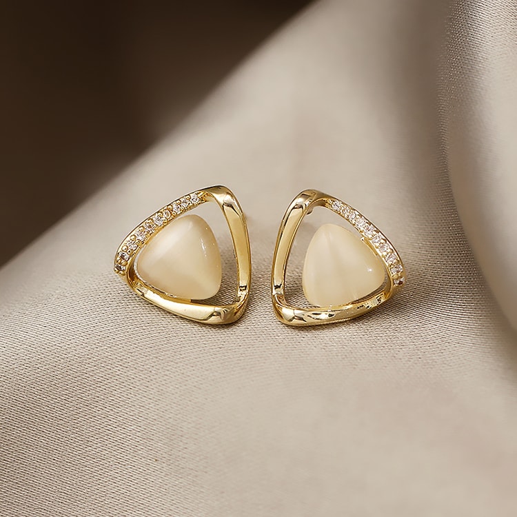 Cat's Eye Flower Earrings High Sense Opal Square Triangle Geometry Earrings view 13