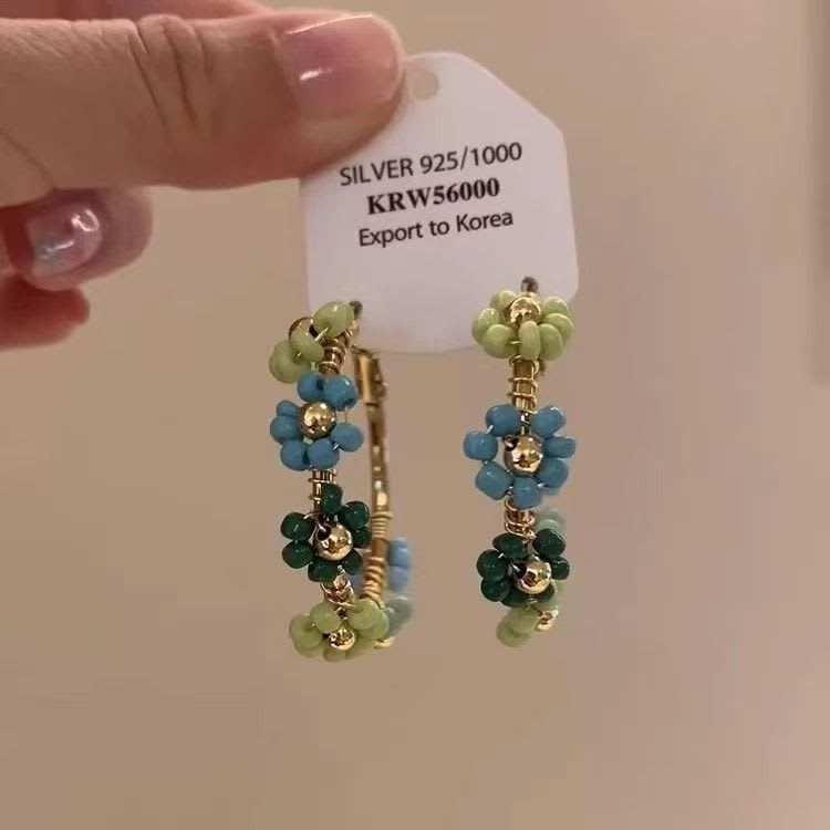 1 Pair Summer Blue Floral Wreath Hoop Earrings For Women, Unique Design Fashion Stylish Versatile Exquisite Luxury High-end Ear Jewelry view 7