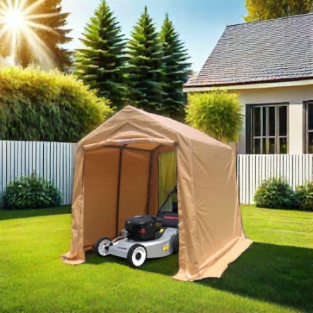 7x12ft Outdoor Portable Gazebo Storage Shelter Shed With 2 Roll Up Zipper Doors & Vents Carport For Motorcycle Waterproof And UV Resistant Anti-Snow Portable Garage Kit Tent, Sand view 3