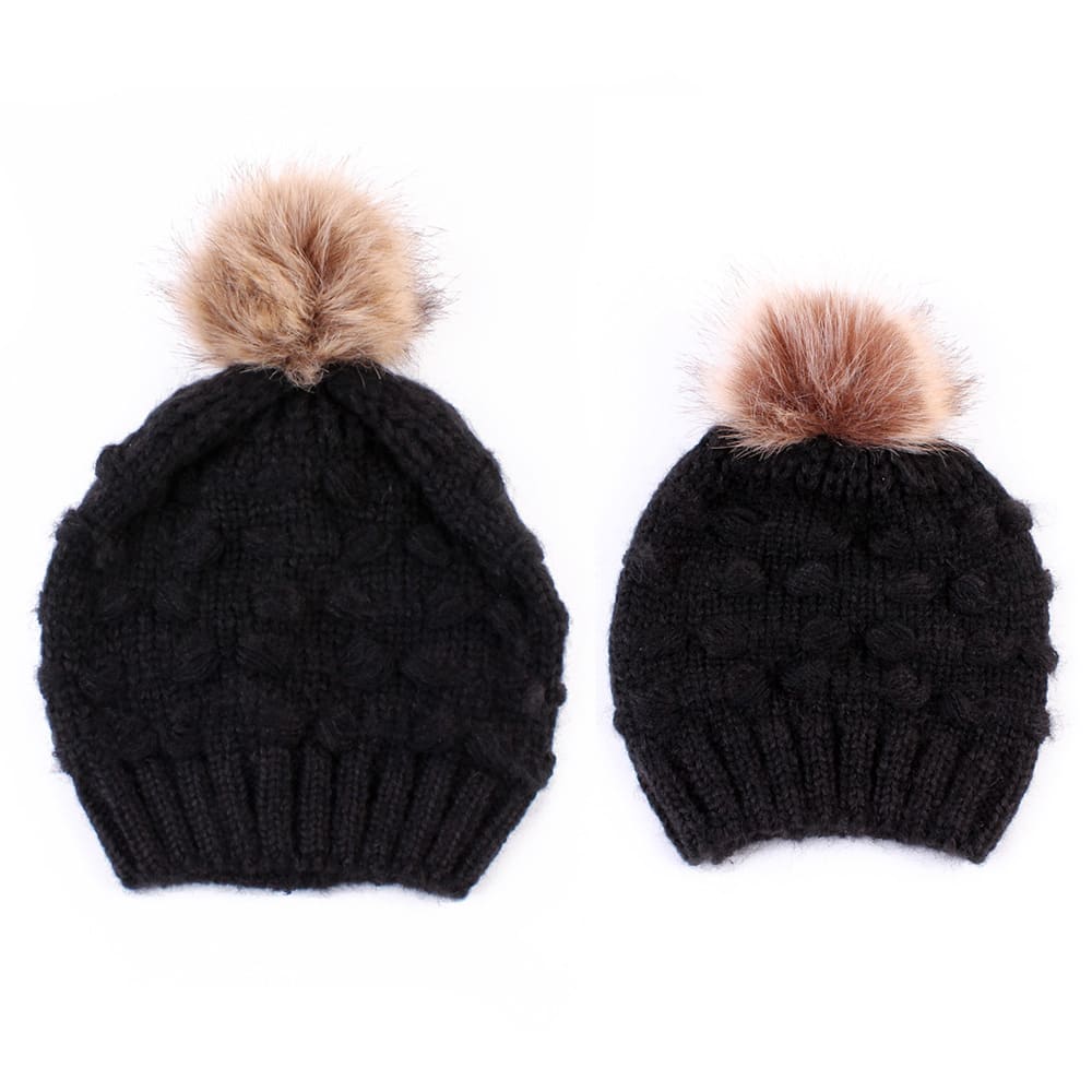 Parent-child Knitted Hat Manufacturers Spot Butterfly Fur Ball Warm Hat view 5