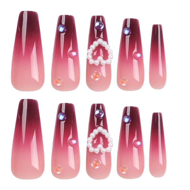 24 PCS Red Heart Nail Art, Long Length Long Water Pipe Fake Nails,Square Head Nail Tips False Nail view 5