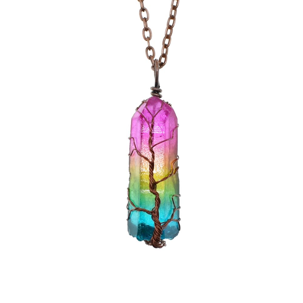 Hot Selling Stone Crystal Pillar Tree Of Life Pendant Ins Fashion Necklace view 3