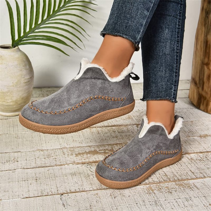 Fashion V-cut Plush Ankle Boots Winter Plus Velvet Flat Snow Boot Casual Warm Solid Suede Cotton Shoes For Women view 6