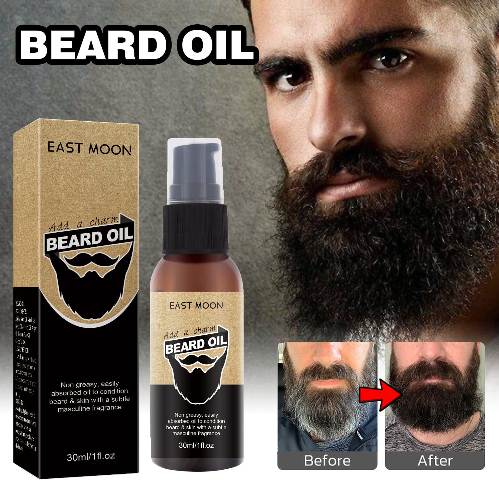 East Moon Beard Care Oil Men's Facial Sideburns Beard Styling Moisturizing Black Thick Care Oil view 3