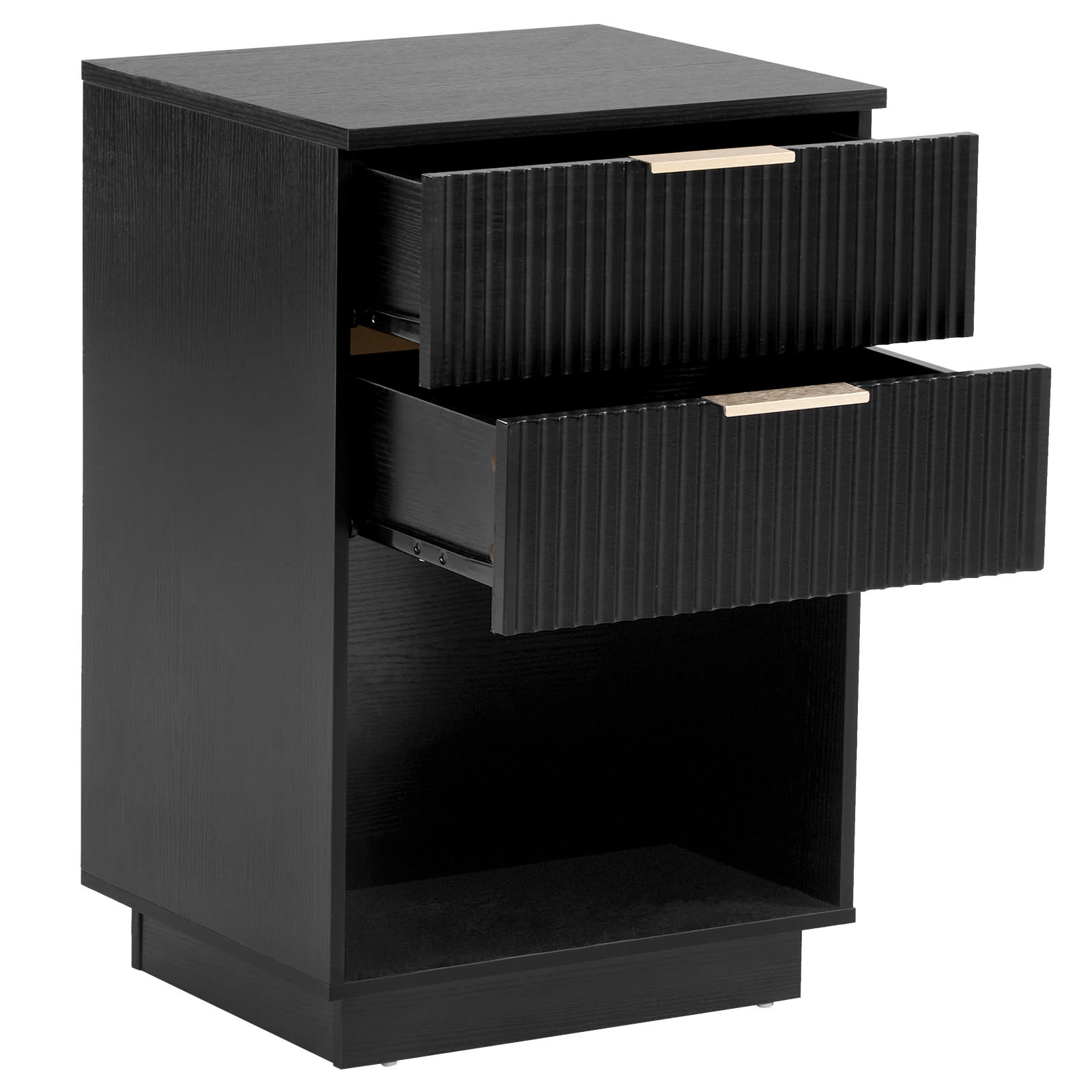 Black P2 Density Board, Wave Pattern Drawer Surface, 2 Drawer Bedside Cabinet 1pc view 4