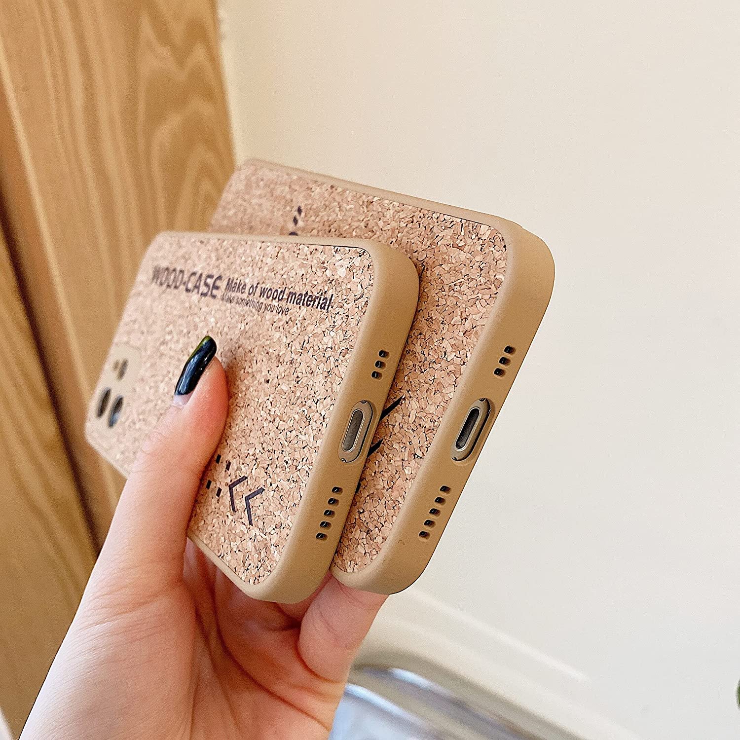 Wood Grain Phone Case Silicone Straight Edge Fine Hole