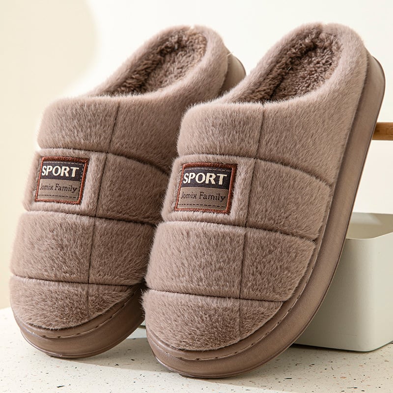 Men's Plaid Cotton Slippers Winter Warm House Shoes Indoor Thick-soled Non-slip Bedroom Floor Slipper Couple view 7
