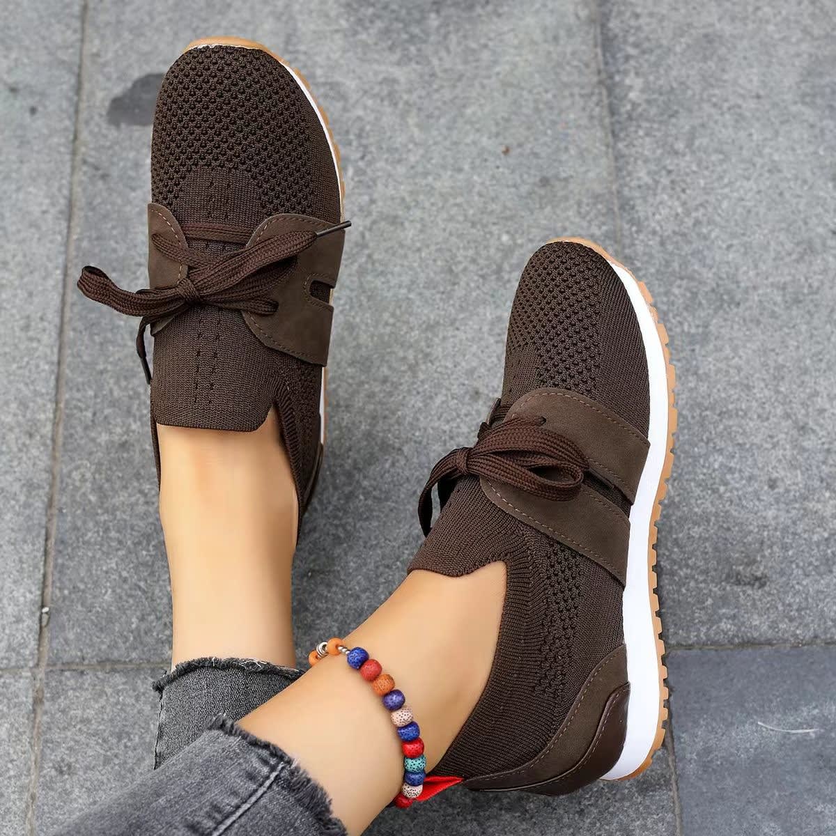 New Lace Up Mesh Flats Shoes For Women Breathable Casual Breathable Walking Wedges Shoes view 2