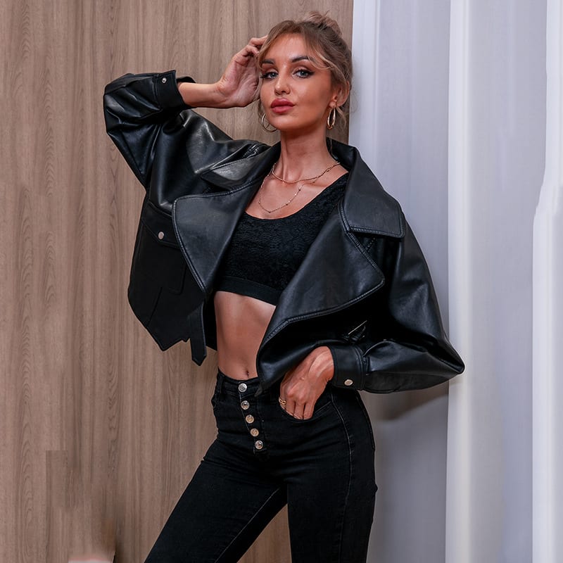 Ladies Autumn And Winter PU Leather Jacket view 5