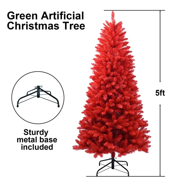 Artificial 5ft Red Christmas Tree With 624 PVC Branch Tips, Hinged Premium & Foldable Base For Indoor Holiday Decorating view 9