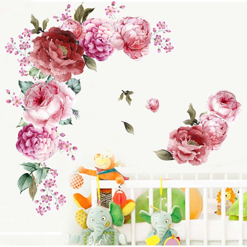 Home Wall Living Room Decoration Watercolor Peonies Flower Decoration Stickers view 5