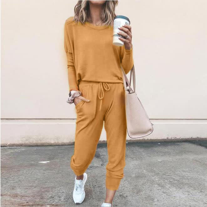 Women's Long Sleeve Suit Fashion Pullover Top And Pockets Drawstring Long Pants Solid Color Casual Sports Trouser Suit Clothing view 18