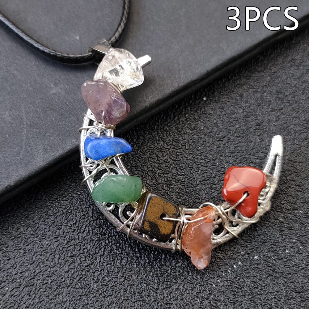 Crystal Stone Seven Chakras Moon Pentagram Necklace view 12