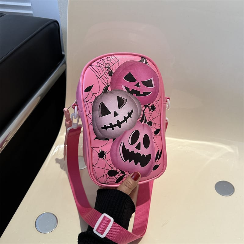 Halloween Graffiti Phone Bag Girls Funny Cartoon Pumpkin Ghost Bat Print Crossbody Bag For Women Mini Personality Creative Shoulder Bags view 3