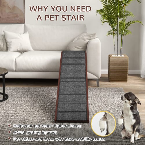 PawHut Dog Ramp For Bed, Pet Ramp For Dogs With Non-Slip Carpet And Top Platform, 74 X 16 X 25, Brown view 2