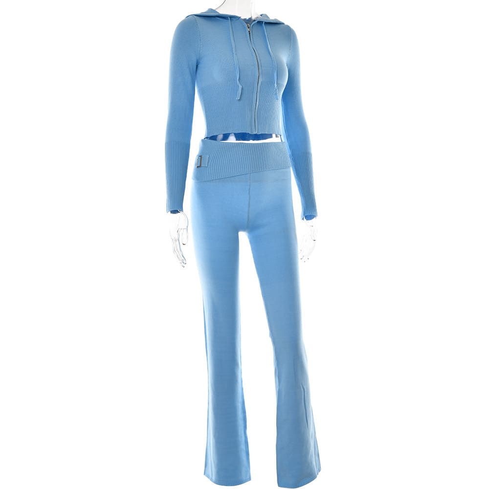 Style Cross-border Knitted Hooded Suits Fashion Sexy High Waist Long Sleeves Trousers Two-piece Set view 13