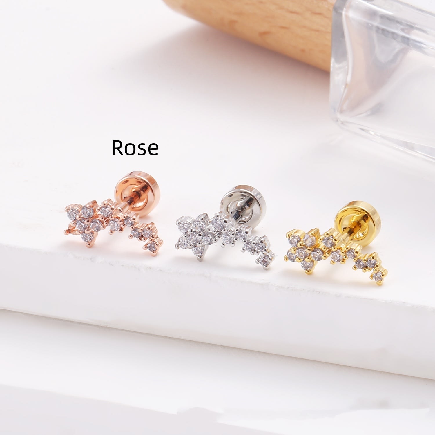 Stainless Steel Lip Studs With Heart-shaped Zircon Earrings view 15