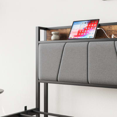 Twin Size Bed Frame, Storage Headboard With Charging Station, Solid And Stable, No Box Spring Needed, Easy Assembly view 15