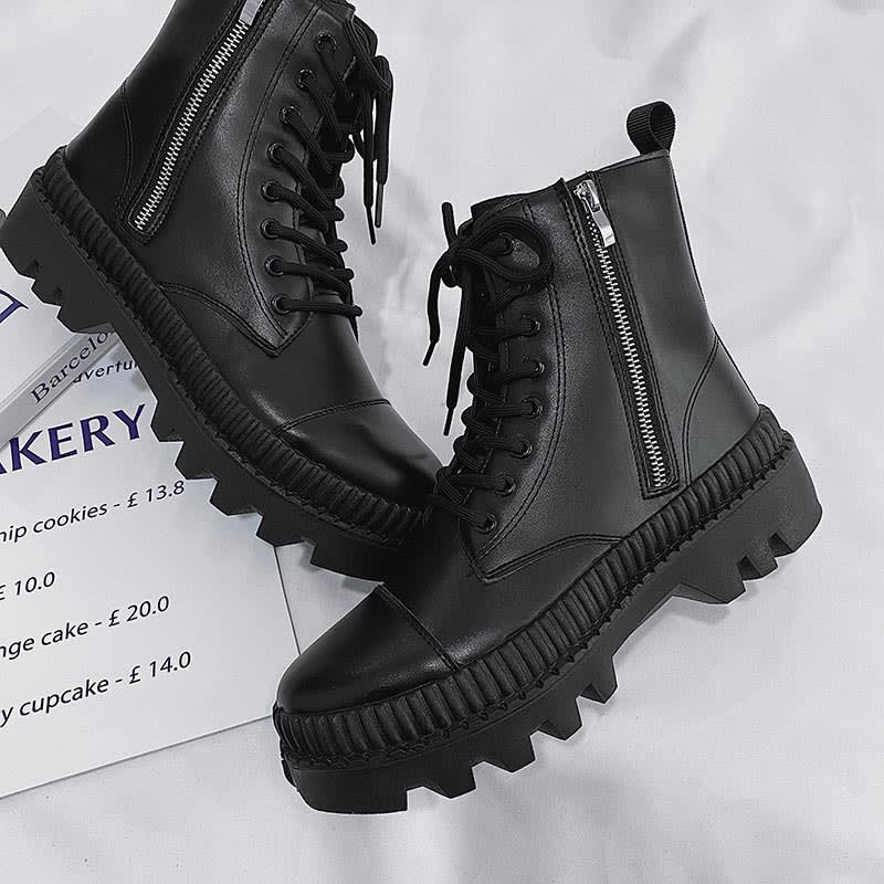 Fashionable And Simple Men's High-top Side Zipper Leather Boots view 3