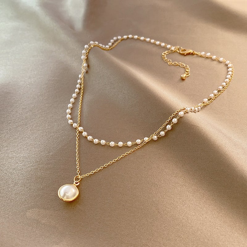 Summer Double-layer Pearls Necklace INS Fashion Clavicle Chain Necklace Jewelry For Beach view 3