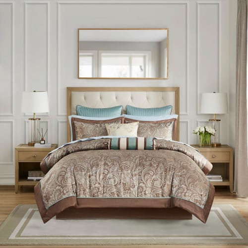 12 Piece Comforter Set With Cotton Bed Sheets Blue Brown Full view 5