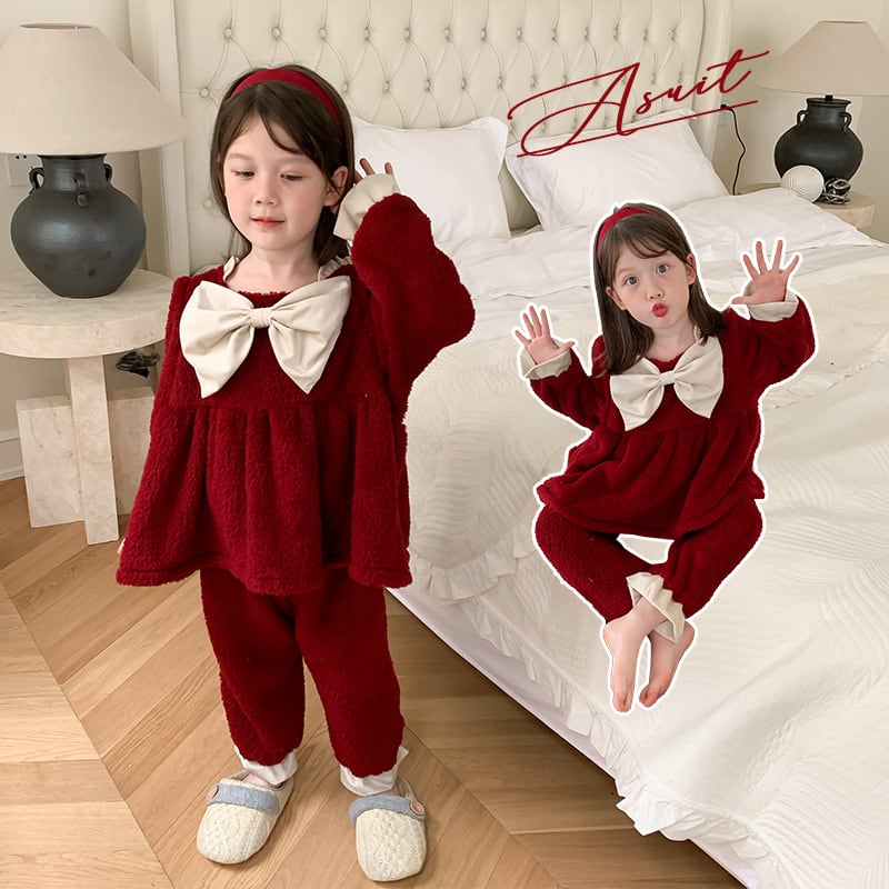 Coral Velvet Princess Little Girl Home Service Two-piece Suit view 5