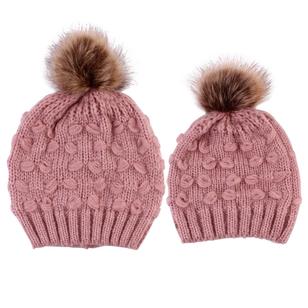Parent-child Knitted Hat Manufacturers Spot Butterfly Fur Ball Warm Hat view 6
