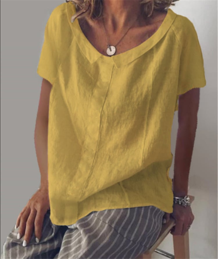 Round Neck Short Sleeve Cotton And Linen Pullover T-shirt view 4
