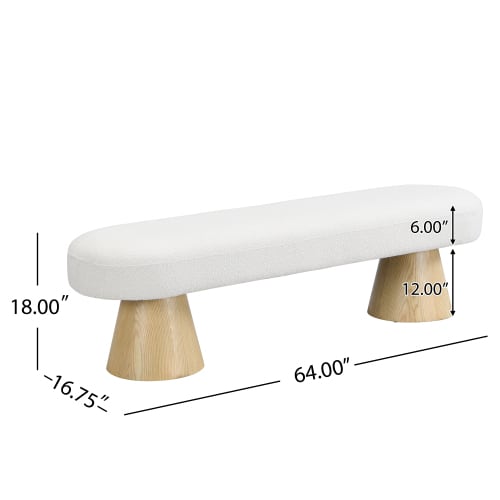 Dining Bench For Dining Room, Upholstered Bedroom End Of Bed Entryway Bench, Boucle Ottoman For Living Room, 64L Beige Stool Top Wood Leg 300 LBS Weight Capacity view 3
