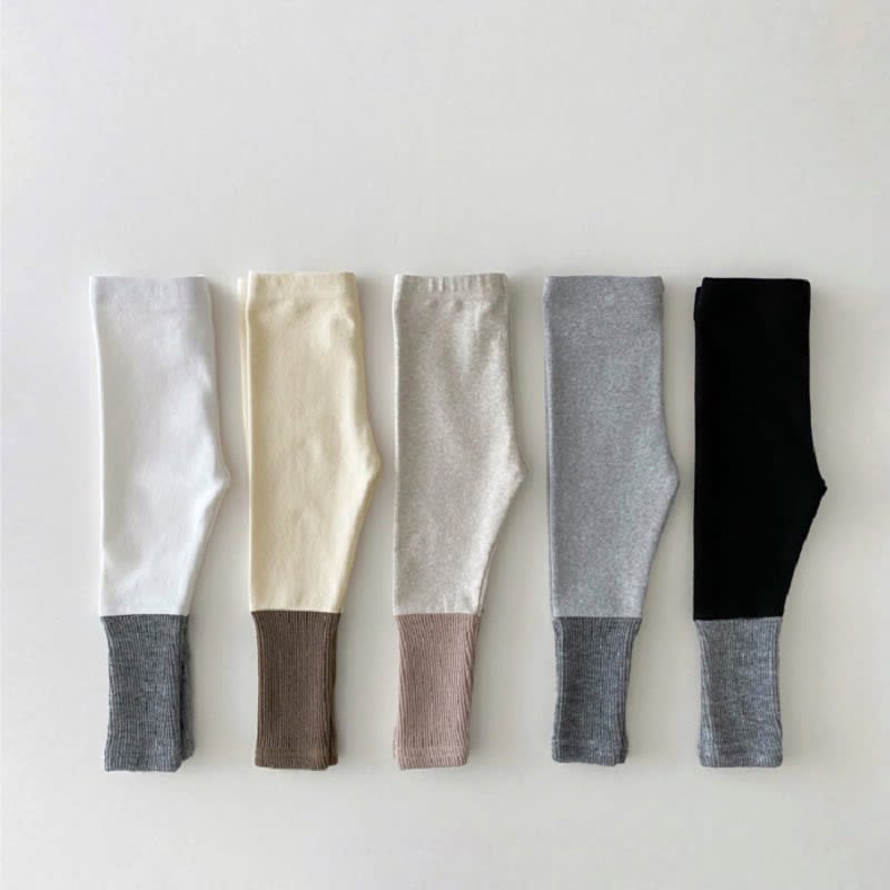 Girls' Cotton Stretch Color Matching Leggings view 2