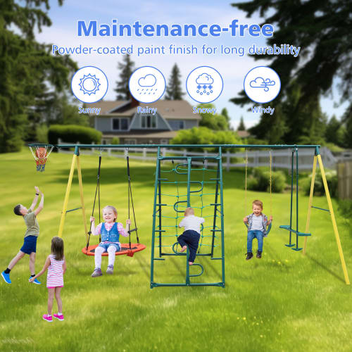 Indoor Outdoor Metal Swing Set With Safety Belt view 3