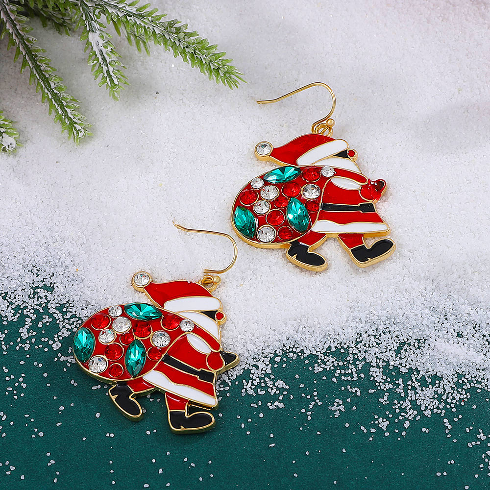 Personalized Cute Santa Claus Earrings With Colorful Rhinestones Ins Fashion Christmas Earrings For Women Jewelry view 4