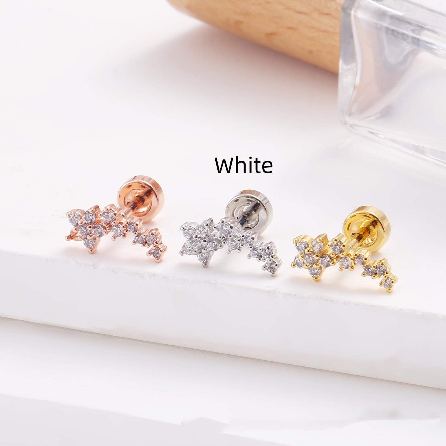 Stainless Steel Lip Studs With Heart-shaped Zircon Earrings view 14