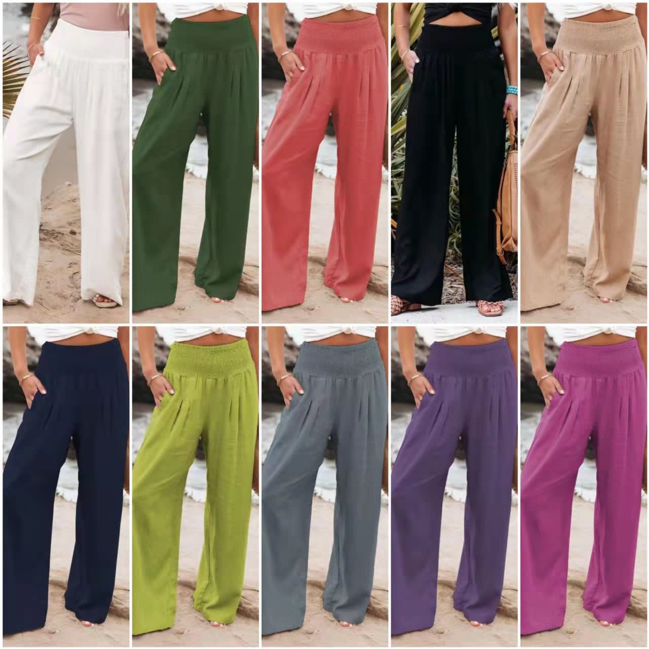Women's Pants Casual Wide Leg Cotton Linen Loose Trousers view 10