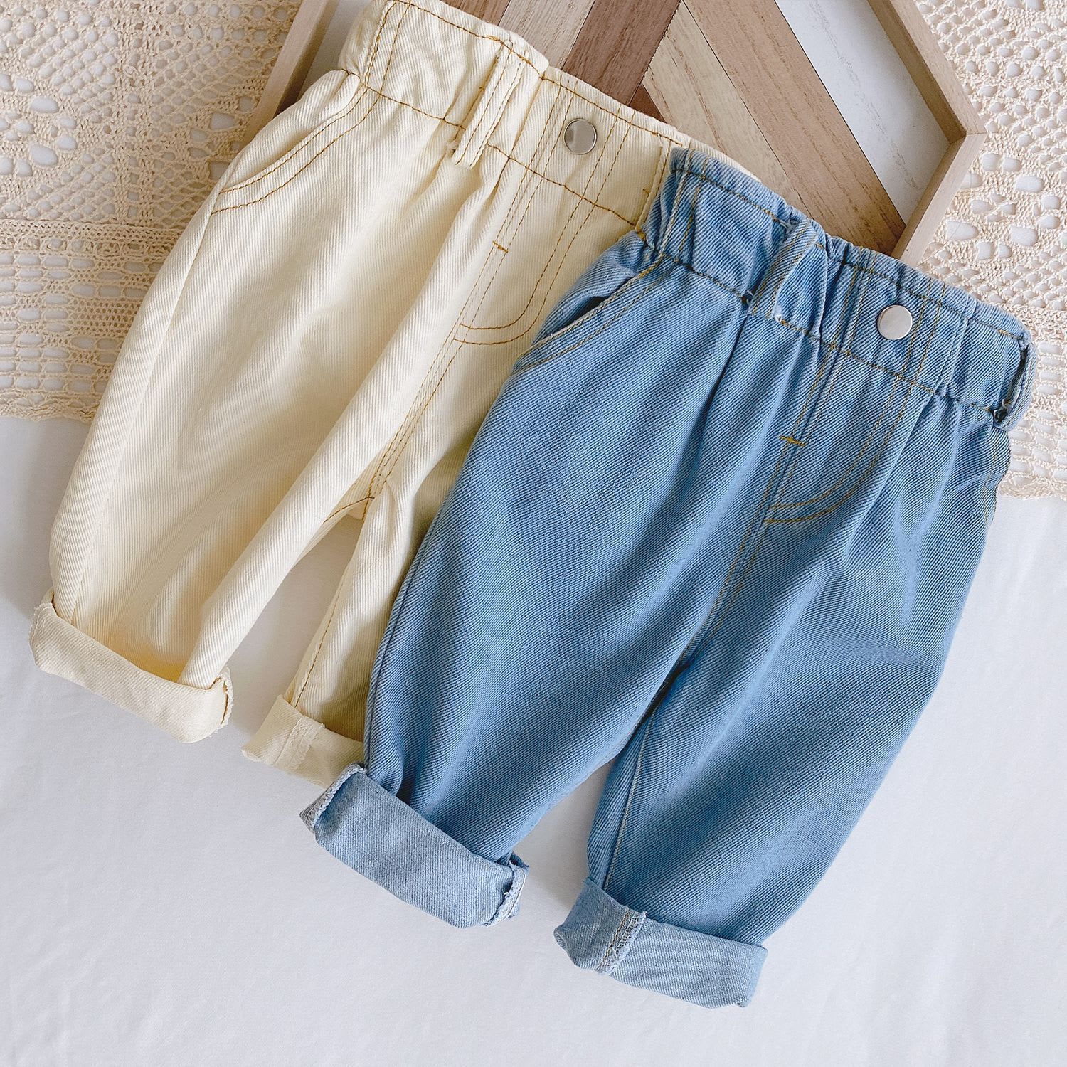 Baby Solid Color Casual High Waist Soft Jeans view 4